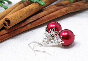 14mm Red Christmas Ball Earrings