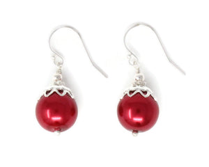 Red Christmas Ball Earrings 12mm