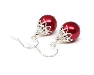 Red Christmas Ball Earrings 12mm