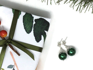 Green Christmas Ball Earrings 12mm