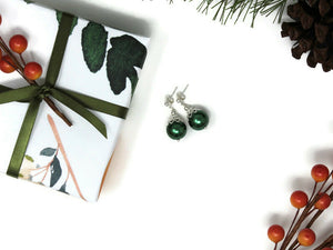 Green Christmas Ball Earrings 12mm