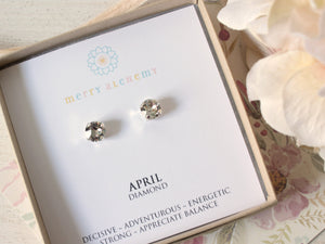 April Birthstone Stud Earrings in Clear Crystal