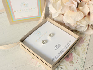 April Birthstone Stud Earrings in Clear Crystal