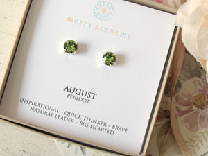 August Birthstone Stud Earrings in Peridot