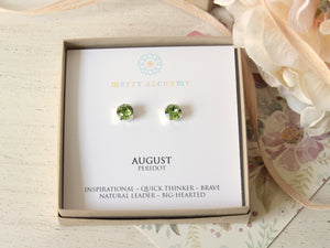 August Birthstone Stud Earrings in Peridot