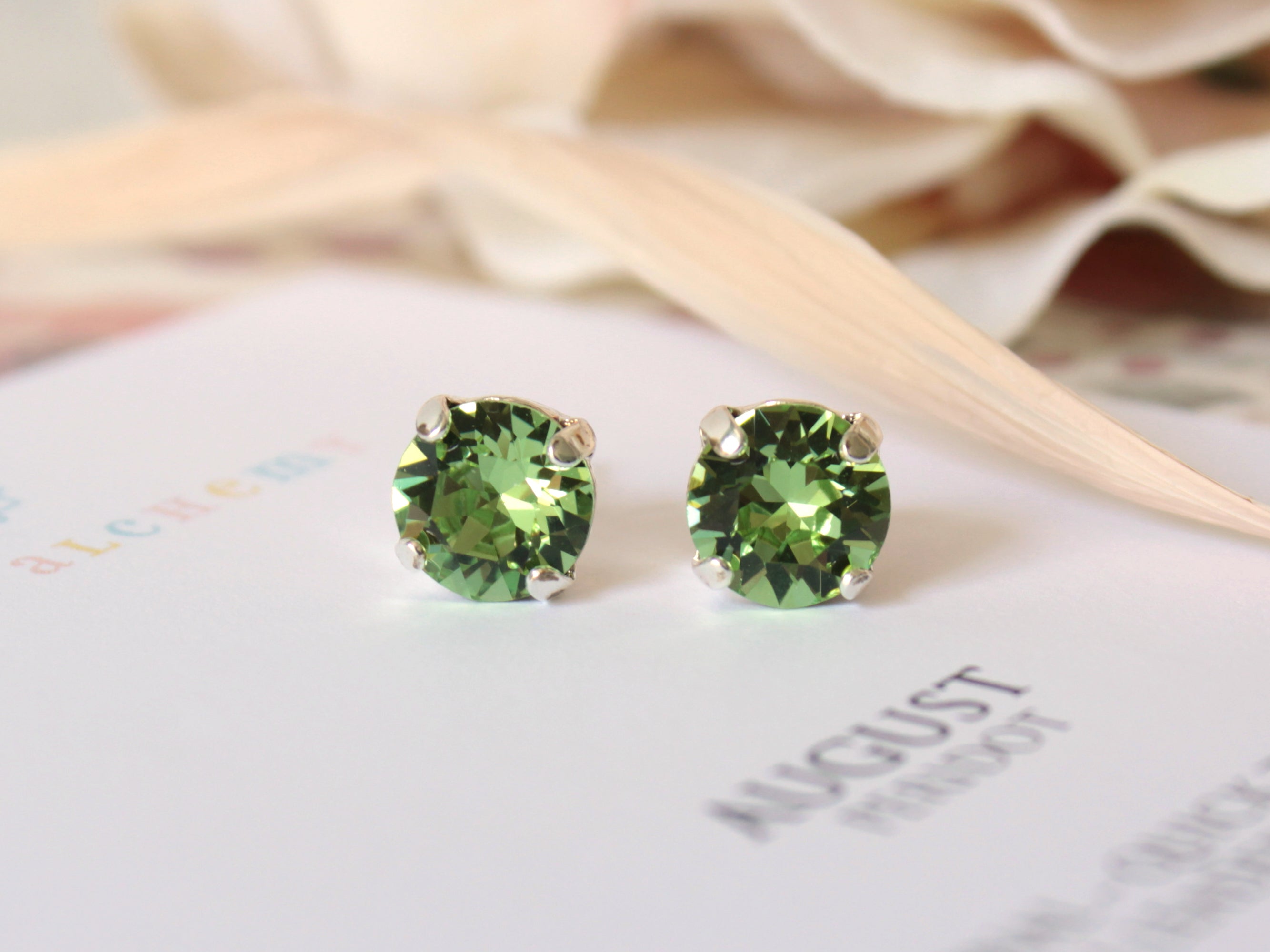 August Birthstone Stud Earrings in Peridot