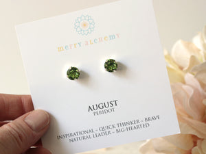 August Birthstone Stud Earrings in Peridot