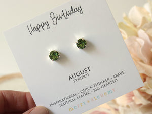 August Birthstone Stud Earrings in Peridot