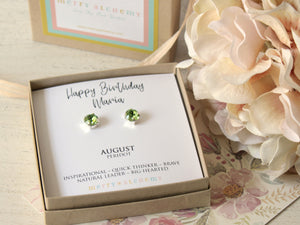 August Birthstone Stud Earrings in Peridot