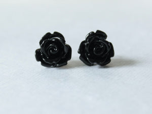 Single Blooms Rose Stud Earrings in Black