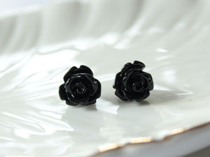 Single Blooms Rose Stud Earrings in Black