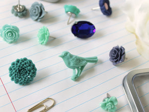 Blue and Green Flower Push Pin Set