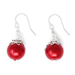 14mm Christmas Red Christmas Ball Earrings