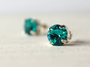 December Birthstone Stud Earrings in Blue Zircon