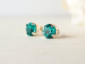 December Birthstone Stud Earrings in Blue Zircon