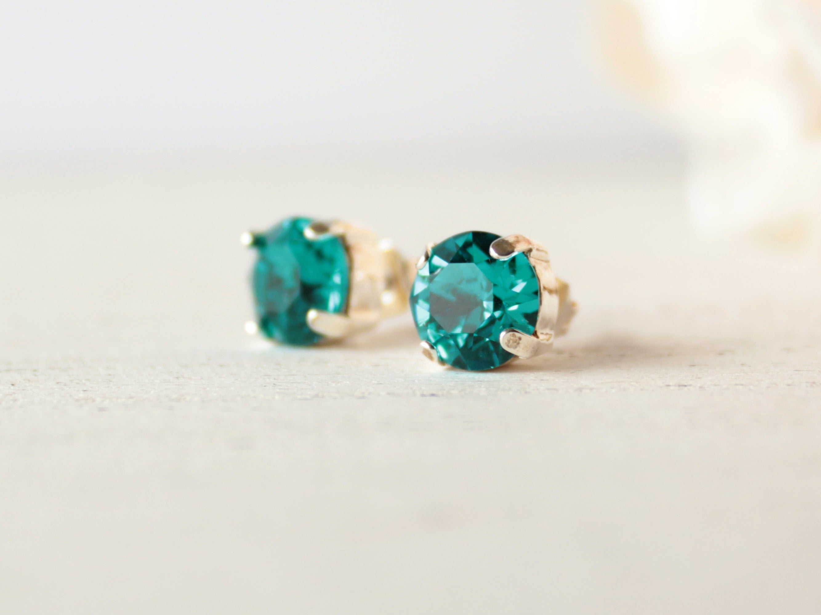 December Birthstone Stud Earrings in Blue Zircon