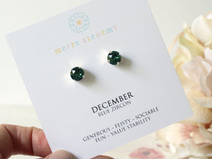 December Birthstone Stud Earrings in Blue Zircon