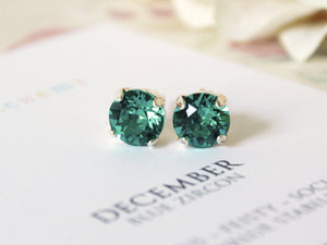 Personalized December Birthstone Stud Earrings in Blue Zircon