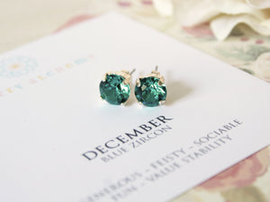 December Birthstone Stud Earrings in Blue Zircon