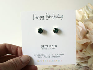 December Birthstone Stud Earrings in Blue Zircon