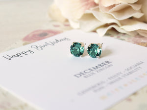 December Birthstone Stud Earrings in Blue Zircon