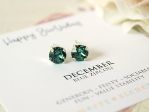 Personalized December Birthstone Stud Earrings in Blue Zircon