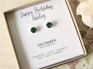 December Birthstone Stud Earrings in Blue Zircon