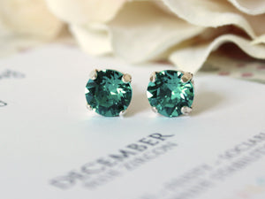 December Birthstone Stud Earrings in Blue Zircon