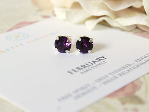 February Birthstone Stud Earrings in Amethyst