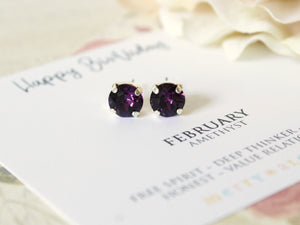 Happy Birthday February Birthstone Stud Earrings in Amethyst