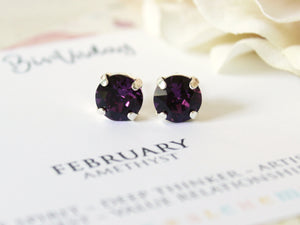 Personalized February Birthstone Stud Earrings in Amethyst