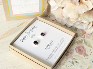 February Birthstone Stud Earrings in Amethyst