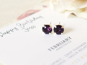 Personalized February Birthstone Stud Earrings in Amethyst