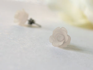 Single Bloom Rose Stud Earrings in Frosted Clear Pink