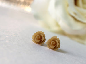 Single Bloom Rose Stud Earrings in Frosted Latte