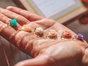 Tiny Petals Layering Necklace 18" ~ Frosted Peach Rose