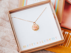 16" Tiny Petals Layering Necklace 16" in Peach Bisque Rose