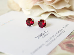 January Birthstone Stud Earrings in Siam/Garnet