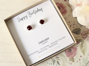 January Birthstone Stud Earrings in Siam/Garnet