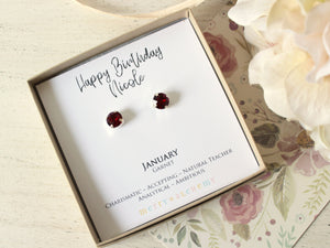 January Birthstone Stud Earrings in Siam/Garnet