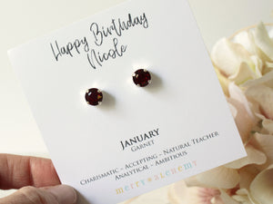 January Birthstone Stud Earrings in Siam/Garnet