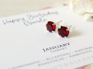 January Birthstone Stud Earrings in Siam/Garnet