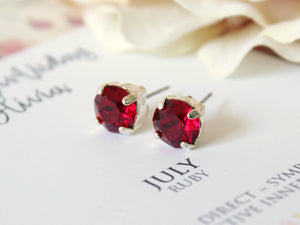 July Birthstone Stud Earrings in Ruby