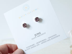 June Birthstone Stud Earrings in Light Amethyst