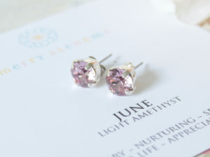 June Birthstone Stud Earrings in Light Amethyst