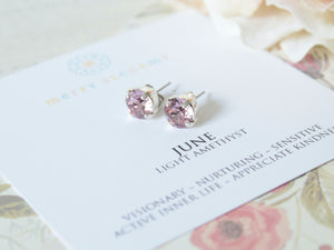 June Birthstone Stud Earrings in Light Amethyst