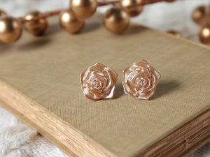 Large Gold And Ivory Rose Earrings