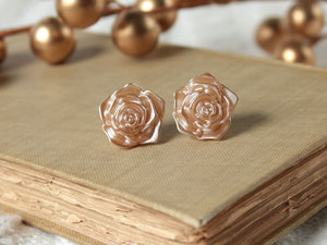 Large Gold And Ivory Rose Earrings