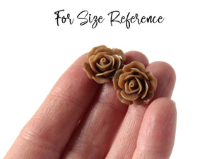 Large Mocha Brown Rose Earrings