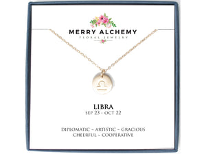 Libra Zodiac Necklace in Gold Fill